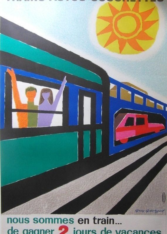 Original 1967 Guy Georget French National Railways Poster 'Trains Autos Couchettes'