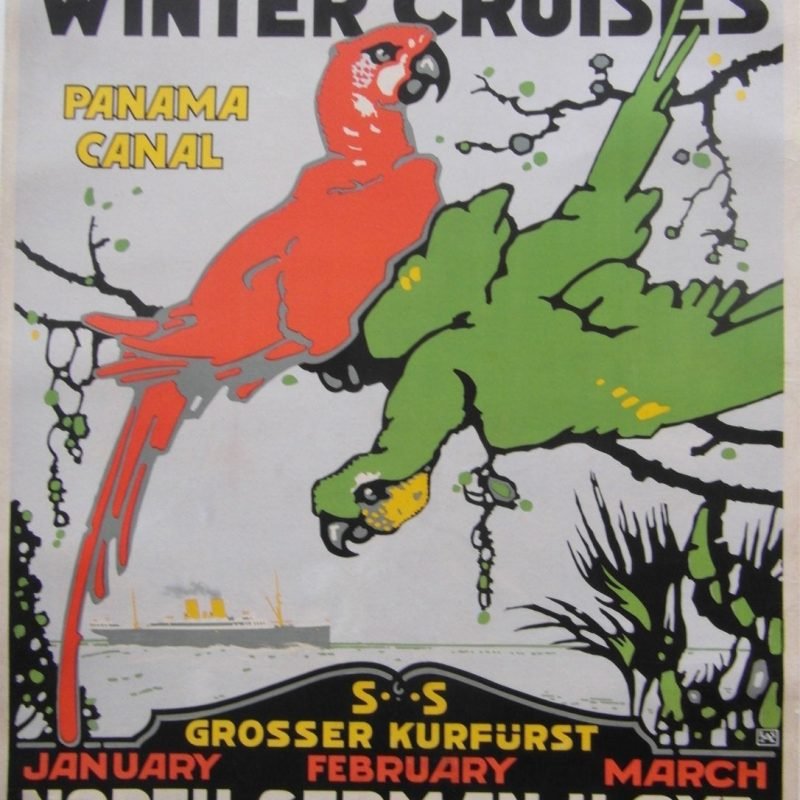 Original 1913 Antique Poster Advertising Winter Cruises to the West Indies