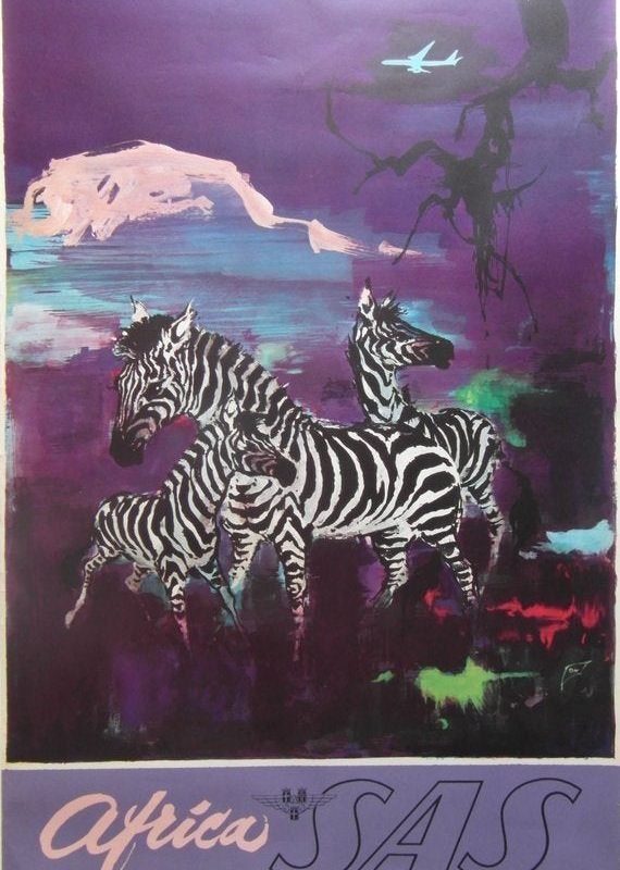 Original 1950s Scandinavian Airline Systems Travel Poster 'Africa'
