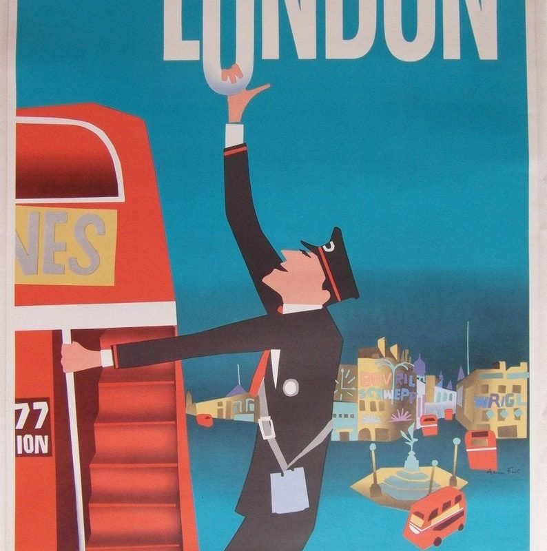 Original 1950s Pan Am London Travel/Destination Poster