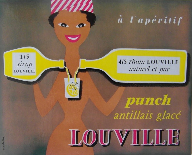 Original 1960s French Advertising Card for Louville Rum Punch