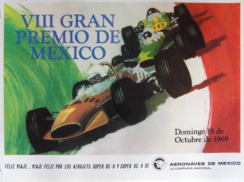 Original 1969 Mexico Grand Prix Poster