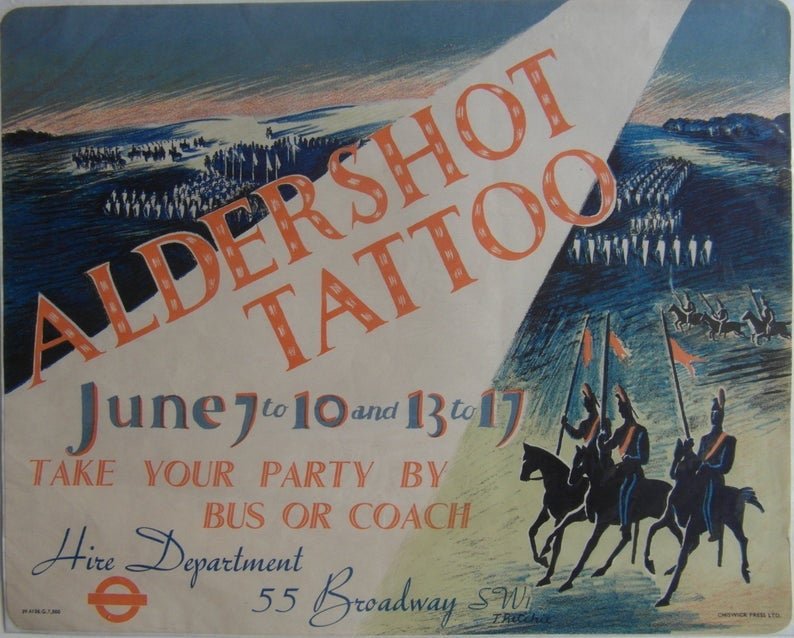 Original 1930s London Underground Panel Poster 'Aldershot Tattoo'