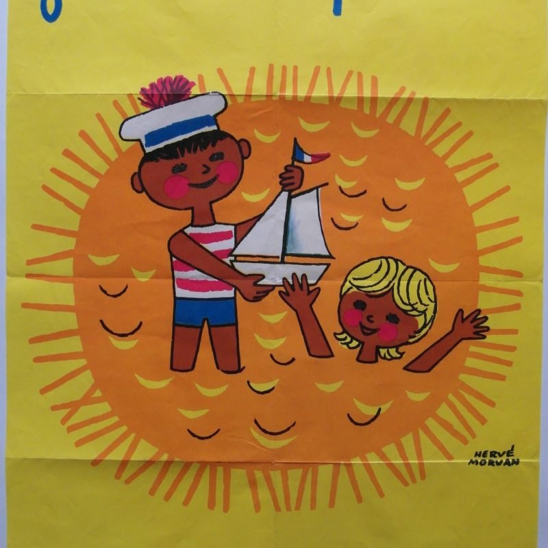 Original 1951 French Youth Camp Promotional Poster Entitled 'Youth Outdoors' by Herve Morvan