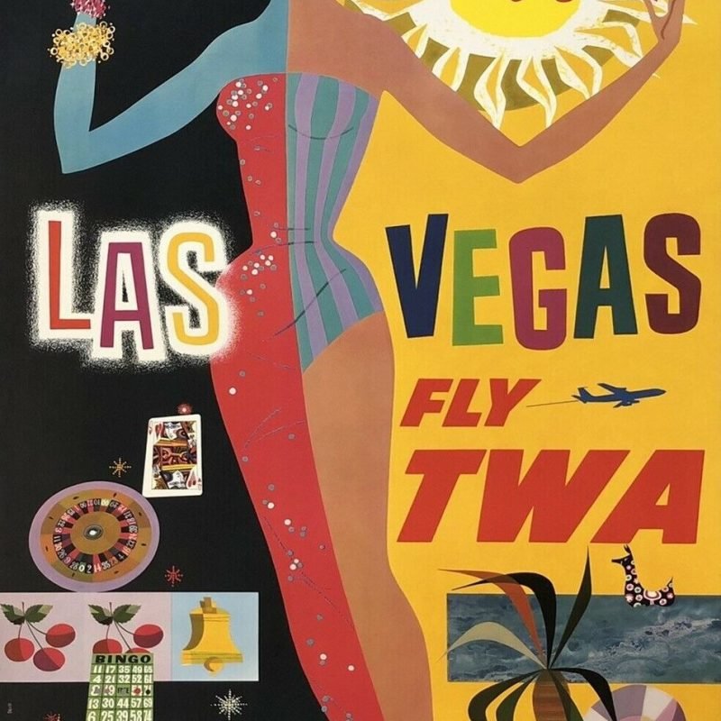 Original c1963 TWA Las Vegas Poster- David Klein