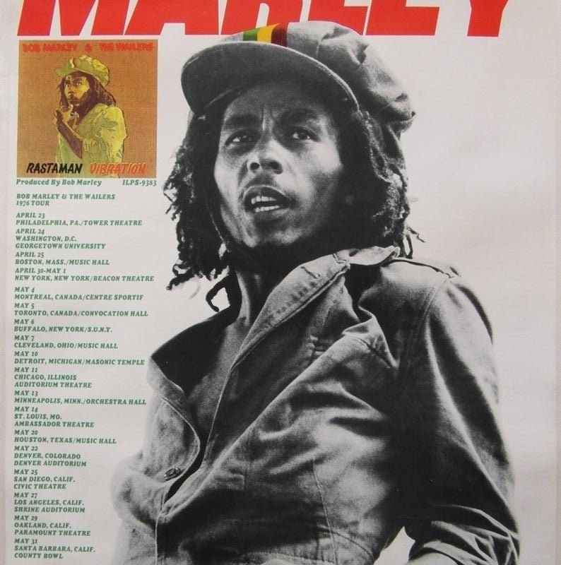 Rare Original 1976 Bob Marley ‘Rastaman Vibration’ USA Tour Poster