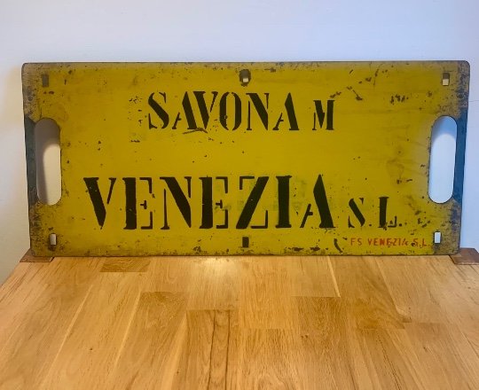 Circa 1950s Italian Railway Sign- Savona to Venice